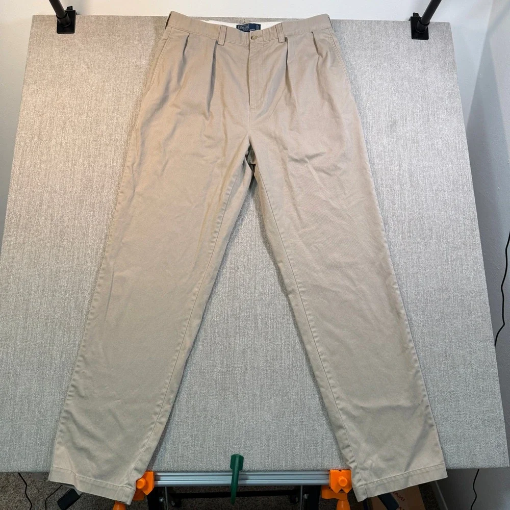 Polo Ralph Lauren Andrew Pant Mens 36x36 Tan Khaki Pleated Chino Trousers Cotton